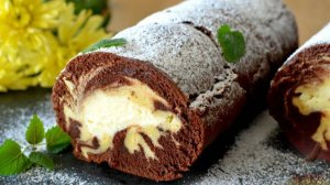 Двухцветное тесто с творожно-сливочной начинкой. БИСКВИТНЫЙ РУЛЕТ ''ТОРНАДО''