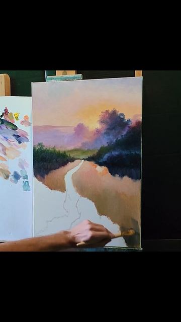 Яркий закат маслом за один сеанс #shortsvideo #шортс #art #short #painting #искусство #творчество смотреть онлайн