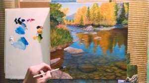 "Осенний пейзаж"как нарисовать прозрачную воду|как нарисовать камни под водой легко часть2#живопись