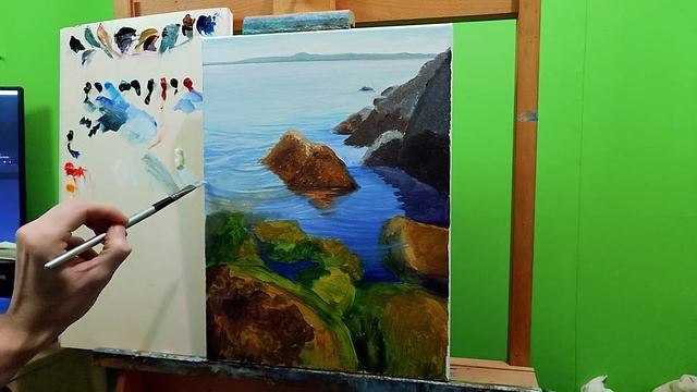 Простой способ нарисовать прозрачную воду|как нарисовать камни под водой легко часть1 #живопись смотреть онлайн