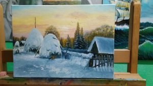 Зимний пейзаж маслом второй слой|winter landscape oil art