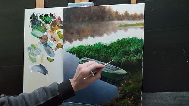 Как рисовать летний пейзаж,лодку у берега часть2|рисуем траву и листья|#art #творчество #искусство
