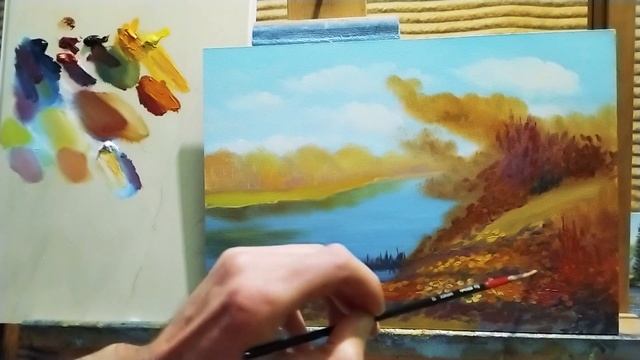 Простой осенний пейзаж с березами для начинающих|как рисовать березы осенью #живопись #осеннийпейзаж