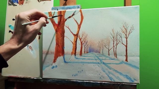 Как легко передать теплоту снега|учимся рисовать зимний пейзаж,снег и кору дерева #рисуем #пейзаж