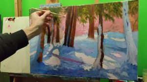 Как рисовать нежный,яркий зимний пейзаж |как рисовать зимний снежный лес с проблесками солнца #art