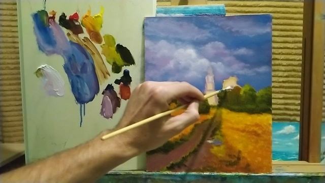 Дорога идущая к храму|как рисовать дорогу|как рисовать траву арт