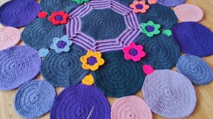 Коврик крючком из Кавказской пряжи🌸Увеличила размер,обзор готовой работы🌸О текущем процессе🌸