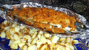 Скумбрия запеченная с зажаркой.