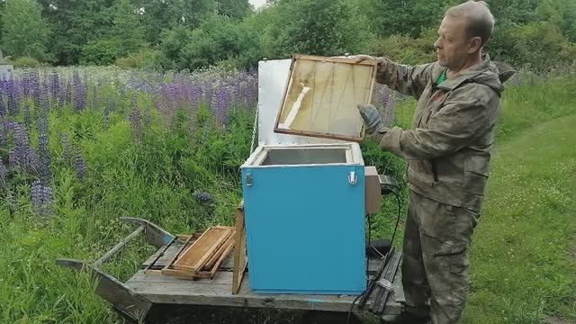 Воскотопка электрическая без воды есть в наличии. Полуавтомат. Поставили и пошли заниматься делами.