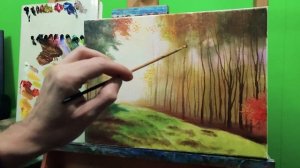 Солнечный лес с лучами солнца|простой способ рисовать лучи солнца #живопись #лес #art #пейзаж