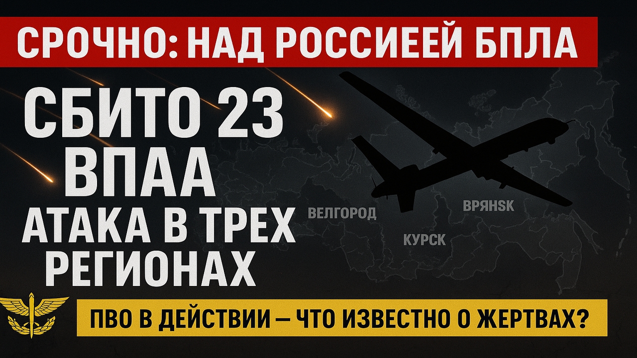 🚨 Срочно! За 2 часа сбито 23 БПЛА — атака по трём регионам