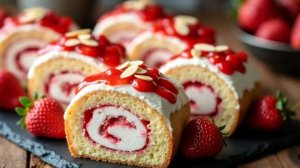 Клубничный бисквитный рулет с маскарпоне. Самый знаменитый летний торт, который тает во рту.🍓🍓🍓