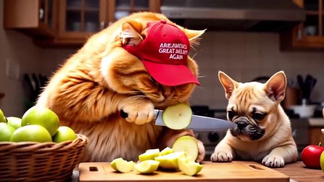 Как котик щенка спасал