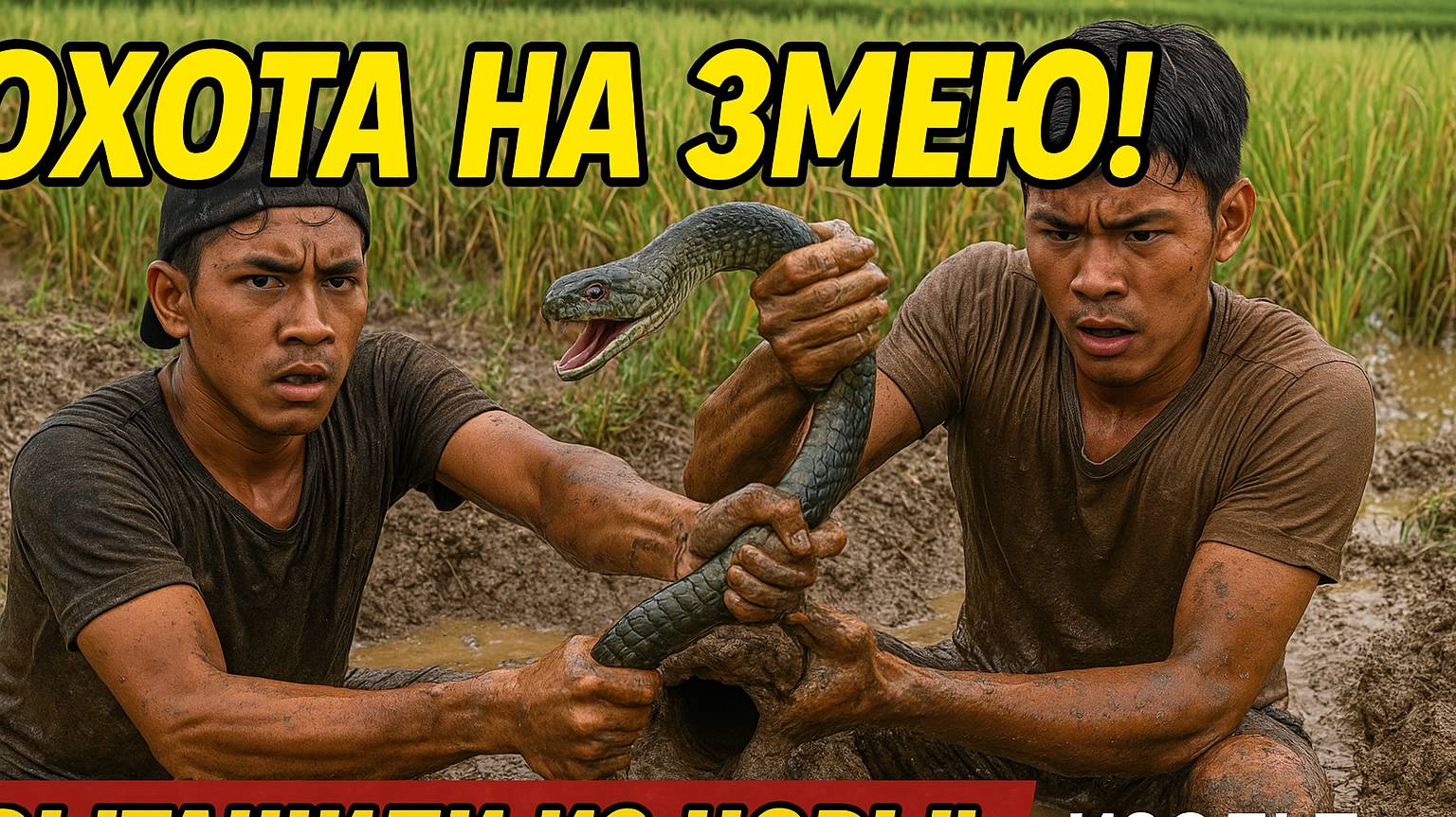 ГИГАНТСКАЯ ЗМЕЯ В НОРЕ! Нашли её в рисовом поле и вытащили руками