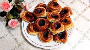 БУЛОЧКИ С ДРОЖЖЕВОГО СЛОИСТОГО ТЕСТА С ПОВИДЛОМ😋👍🔥
