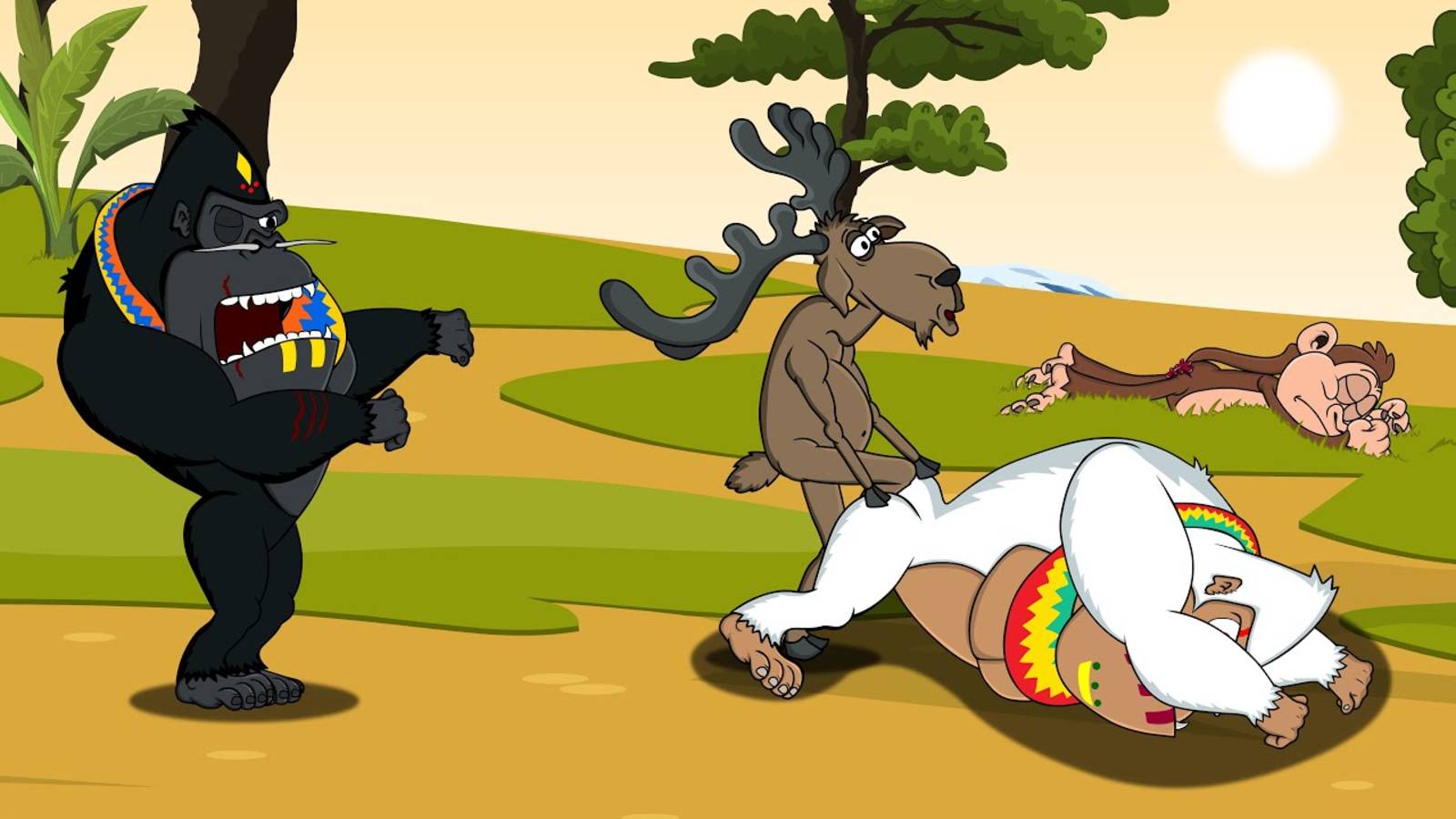 Анекдот про зверей. Как Лось в Африке Гориллам Засандалил. Мультанекдот