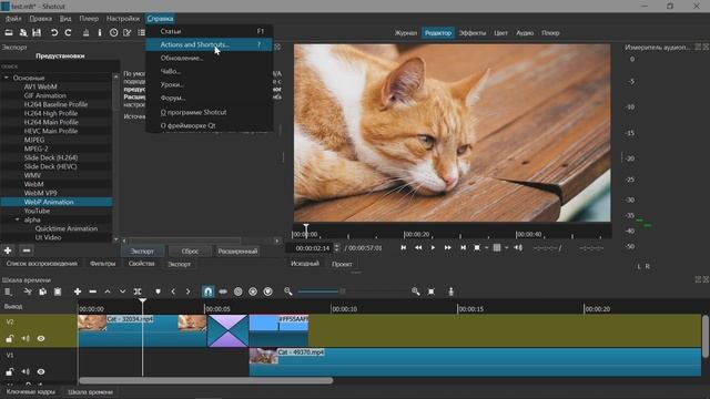 49. Shotcut. Действия и сочетания клавиш (Actions and Shortcuts)
