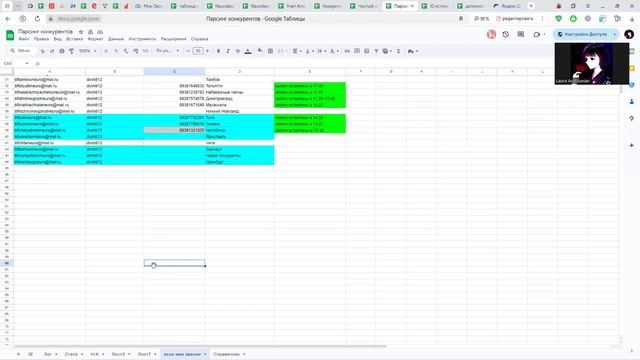 Работа с таблицей Парсинг конкурентов