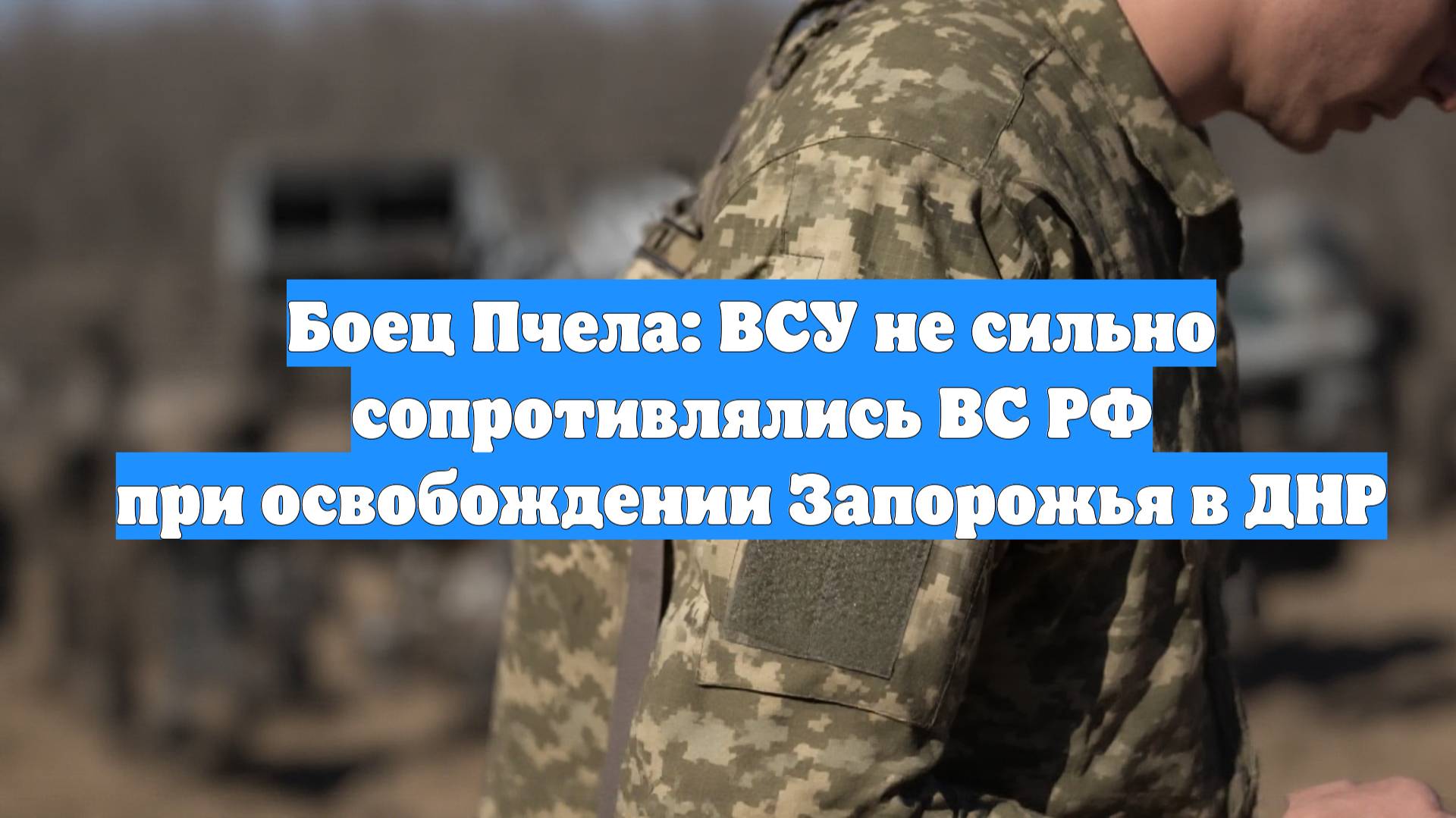 Боец Пчела: ВСУ не сильно сопротивлялись ВС РФ при освобождении Запорожья в ДНР