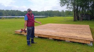 Везу в деревню банный чан, семья в гостях, окончание постройки подиума для надувной палатки.