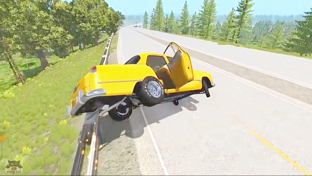 Подстава на дороге BeamNG Улетел в занос машина в хлам Тотальные разрушения тачек BeamNG Ситуации
