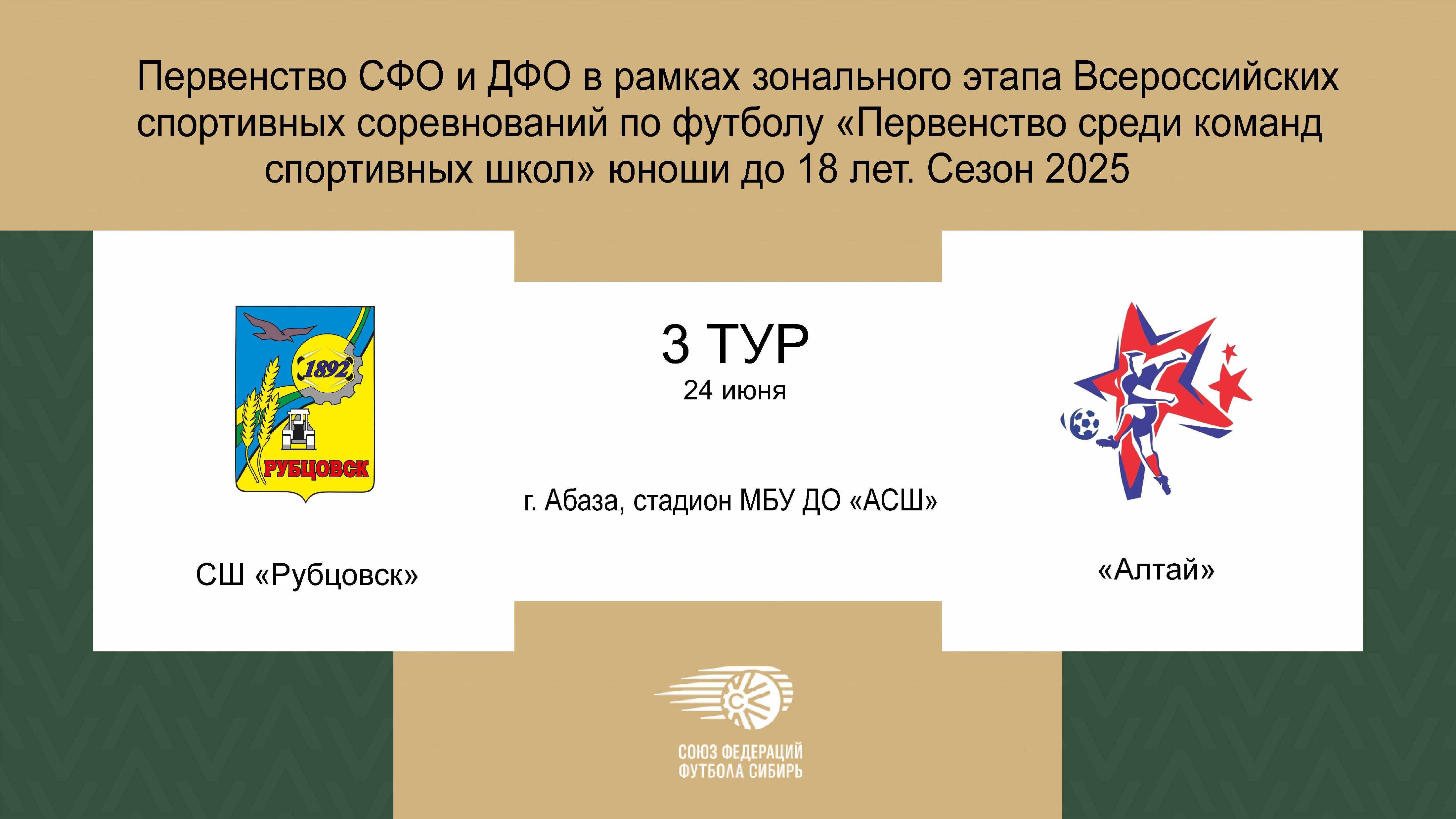 Первенство СФО и ДВФО футболу среди юношей до 18 лет. Зональный этап. СШ "Рубцовск" - "Алтай"
