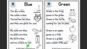 Color word poem. Blue, green
