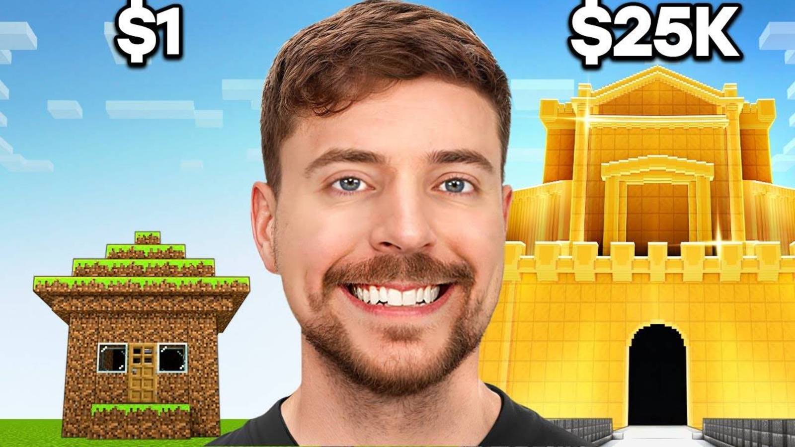 [Mr. Beast] 1$ vs 25 000$ Лучшая Постройка Челлендж в Майнкрафте