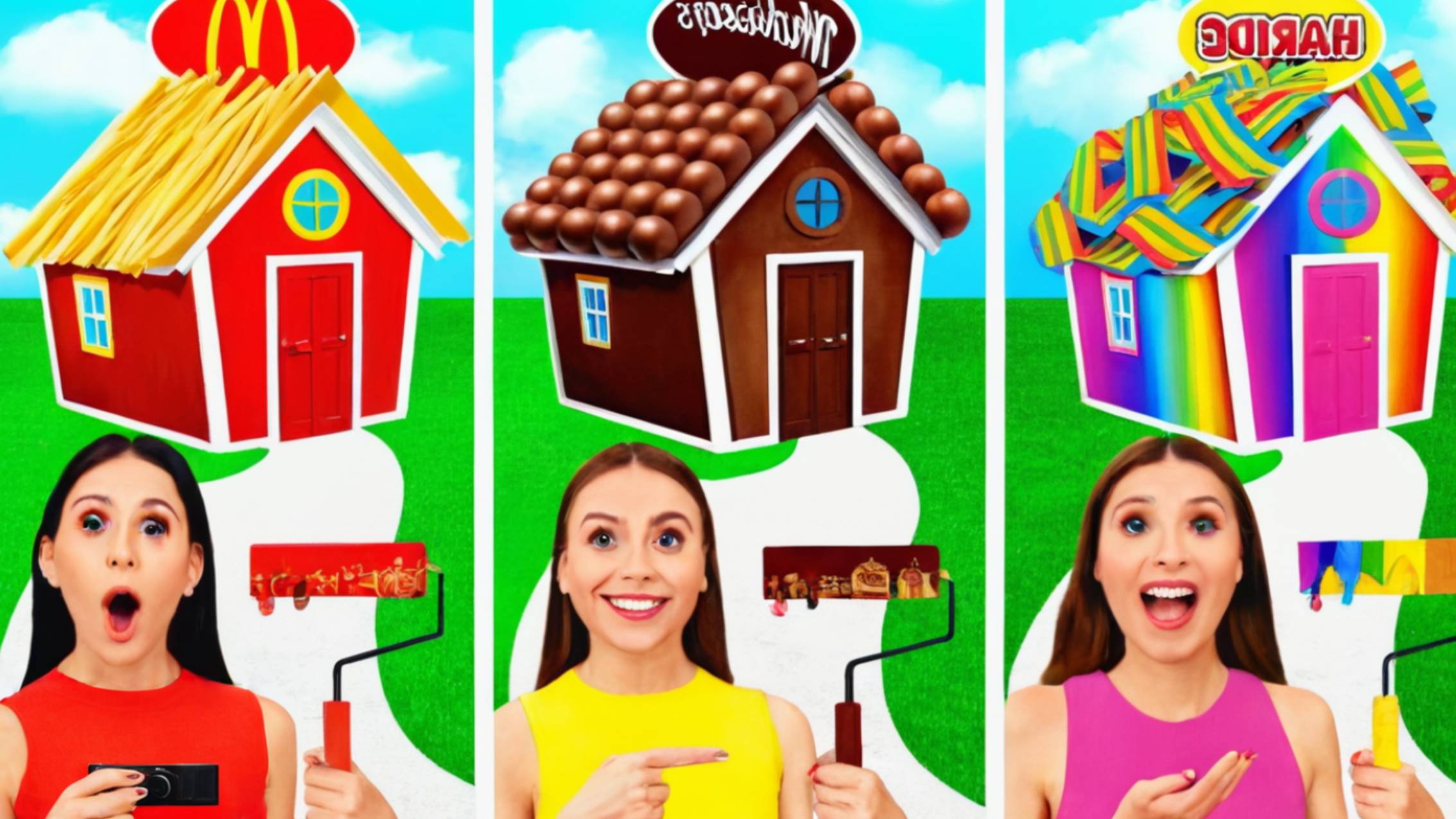 Домики Одного Цвета Сладости vs Шоколад vs Фастфуд