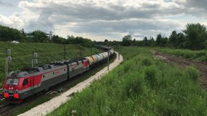 Электровоз 2ЭС5К-450 с грузовым поездом не перегоне Окская - Петряевка