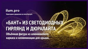 Светящийся объёмный «Бант» с тёпло-белыми гирляндами и дюралайтом IP65 / Айлюм Про