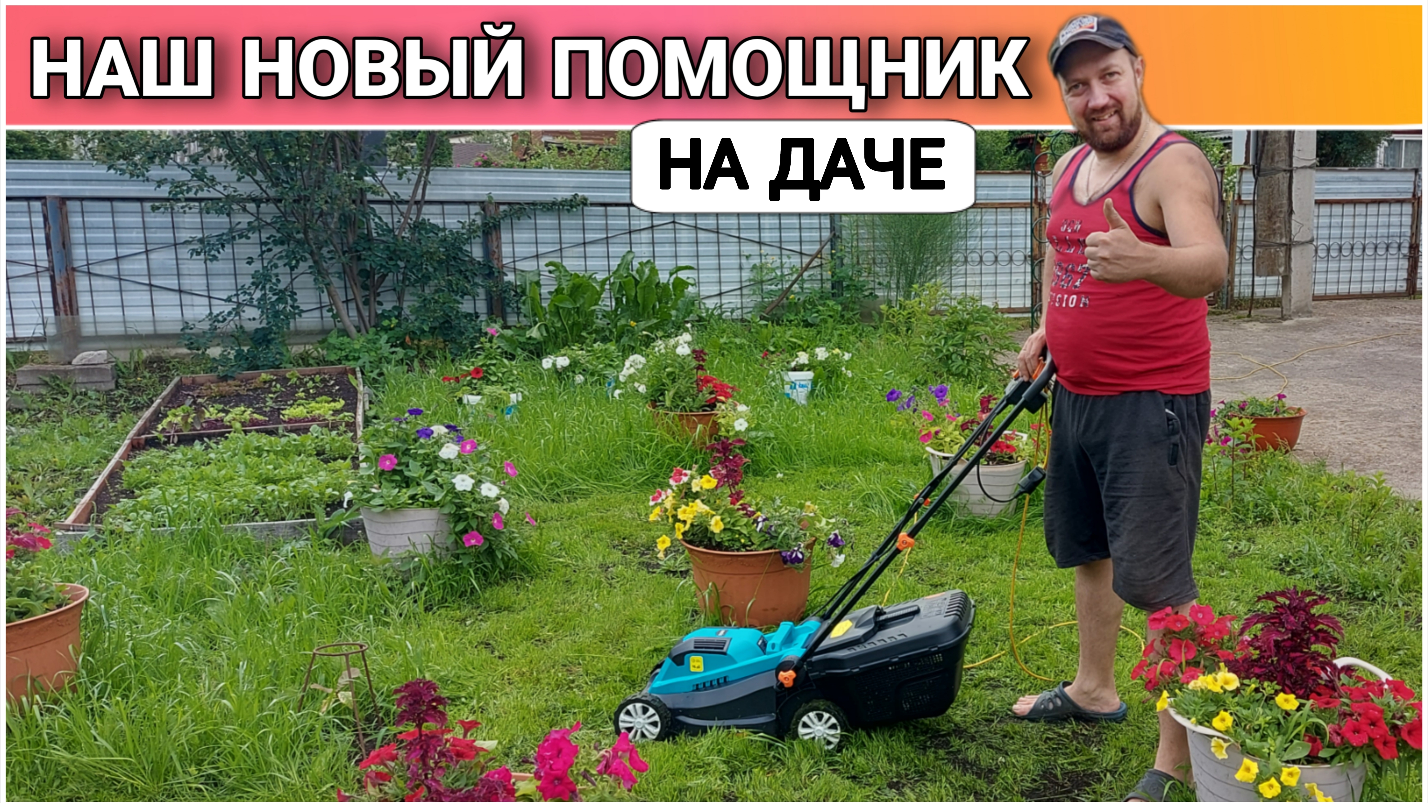 Теперь будет порядок на нашем участке 😍/Купили электрическую газонокосилку/Газонокосилка в работе😀
