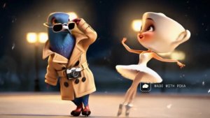 Шпиониро Голубиро и Балерина Капучино катаются на коньках.