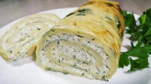 Кабачковый рулет с начинкой из творожного сыра. Очень вкусно!