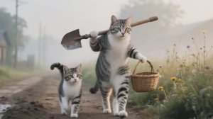 🐱👤 Путешествие доброты: семья мамы-кошки спасает бездомного черного котенка！