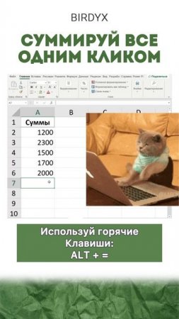 Сумма в Excel за 1 секунду!🥷🏻 #excel #excelобучение #лайфхак #эксель #shorts #excel #сумма
