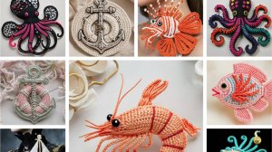 🦐🐬🌊⛵🐠🐡🐙Вязаные БРОШИ на тему "МОРЕ" от AI. ПОДБОРКА №1.🦐🐬🌊⛵🐠🐡🐙