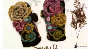 Митенки крючком в технике вязание фриформ