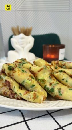 Блины с ветчиной и сыром 😋#foodru #рецепты #блины #блинысветчинойисыром