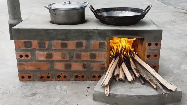 Бездымная экономичная дворовая печка из красного кирпича