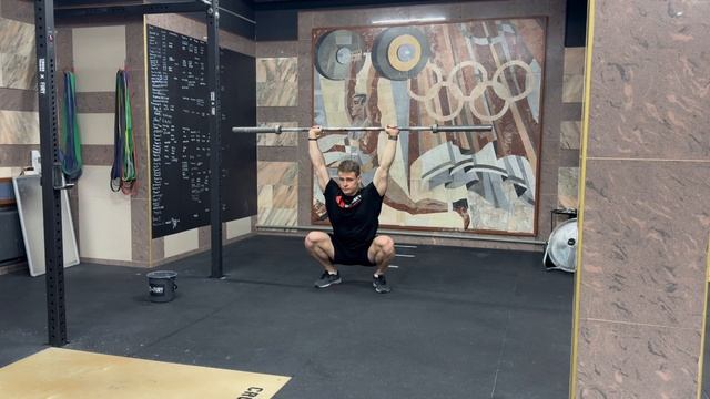 Удержание штанги над головой толчковым хватом в седе+на груди|OH jerk grip hold from bottom+Fr rack