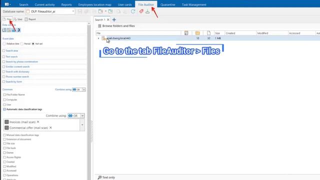 Use of automatic data classification rules and scanning on server to monitor email correspondence