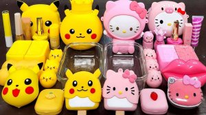 Слайм Пикачу против Китти,смешивающий элементы макияжа и блестки в Слайм, Супер Слаймы ASMR