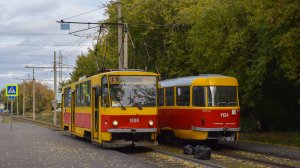Трамвай Tatra T6B5SU-1005. Покатушки по Барнаулу (вид назад).