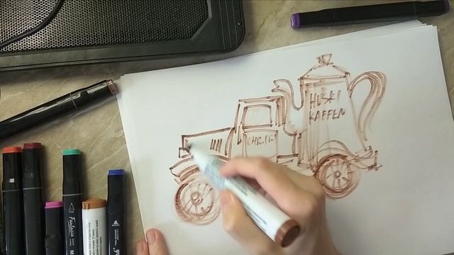 Быстрые наброски скетчи подсохшими спиртовыми маркерами необычных транспортных средств