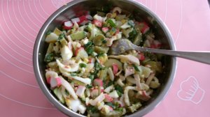 Рецепт. Очень вкусный летний салат с кальмарами..