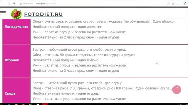 Огуречная диета на неделю - минус 5 кг.