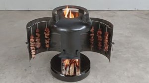 Бездымная 2 в 1 на базе Ракеты печь Варочная + шашлычница духовка из старого газового баллона своими