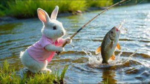 Кролик рыбак 🐰 Приключения кролика на реке 🐰🎥 Видео про животных 🐰 Истории и рассказы