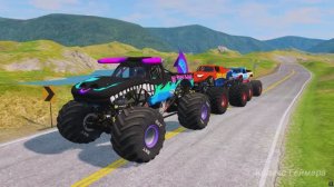 Монстр траки и большая яма. BeamNG Drive - Реалистичные автомобильные аварии и погони и ДТП.